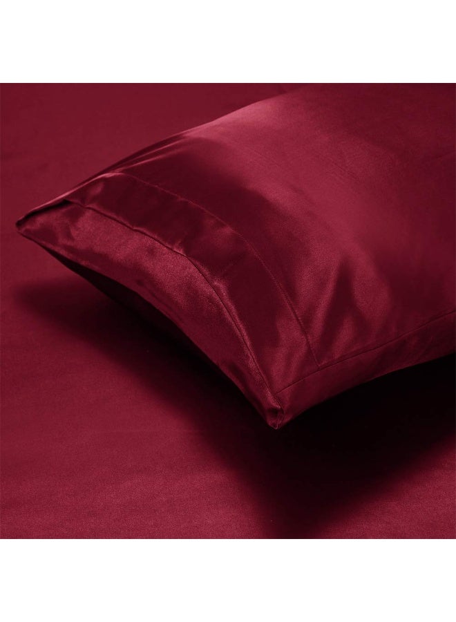 AiMay 3 Piece Satin Duvet Cover Set Bedding Sets King Burgundy 1800 Series Luxury Rich Silk Silky Super Soft Solid Color Reversible Honeymoon Wrinkle Free (King, Burgundy) - Image 3